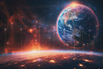 Obraz premium futuristic IMF report analyzing the correlation between events and global market fluctuations