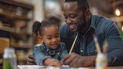 Dad and child create art together