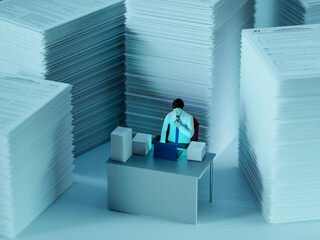 書類のデジタル化に奮闘する男性