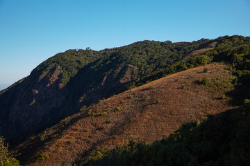 Naklejka premium Landscape with blue sky. Mountainscape at Kew Mae Pan, Chiang Mai. Photographed in March 2020.