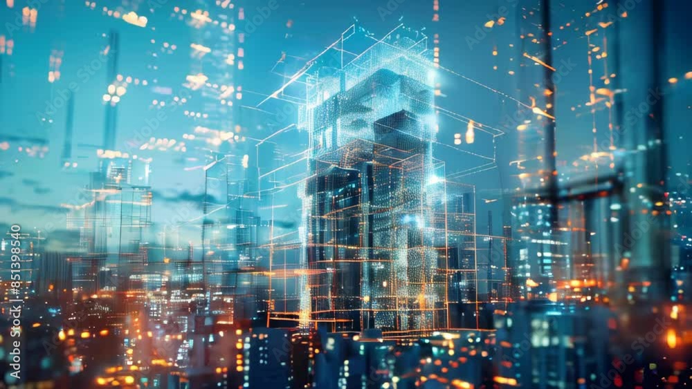Poster generic wireframe modern 3d architecture hologram simulation