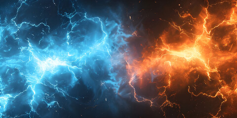 Orange and cold blue electrical lightning background - Ai Generated