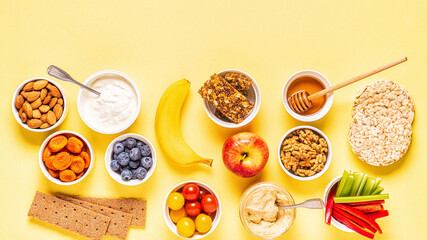 Healthy snack concept, top view.