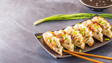 gyoza or dumplings snack with soy sauce