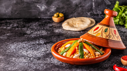 Vegetable tagine with almond and chickpea couscous.