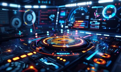 Illustration of a futuristic holographic interface with vibrant colors, depicting advanced technology and digital innovation