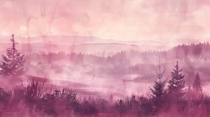 Pink Hues of a Misty Forest