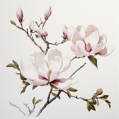 Obraz premium Pink Magnolia watercolor painting isolated on white background