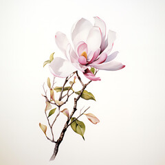 Naklejka premium Pink Magnolia watercolor painting isolated on white background