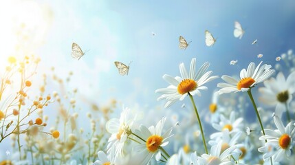 Butterflies and Daisies in a Sunlit Meadow