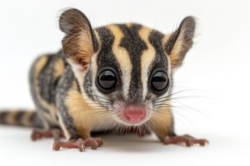 Cute sugar glider Petaurus breviceps on clean white studio background