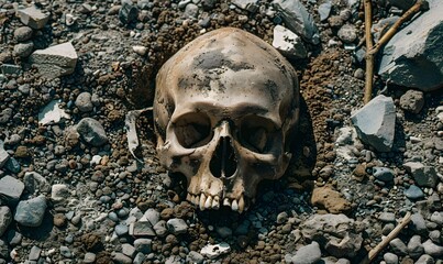 A skull lies on the ground, Generative AI