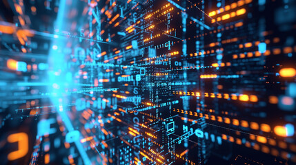Obraz premium Data exchange, digital technology background, software development, cloud computing. Business Intelligence, global network, Data analysis, technician team computer programming, internet technology 