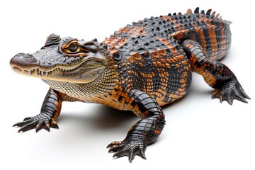 Obraz premium Mature old Nile crocodile Crocodylus niloticus on plain white background