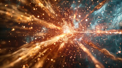 Obraz premium Abstract background featuring a bright cosmic explosion with colorful energy beams