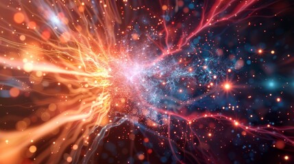 Abstract background featuring a bright cosmic explosion with colorful energy beams