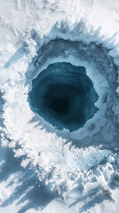 Aerial view of ice cave in the snow