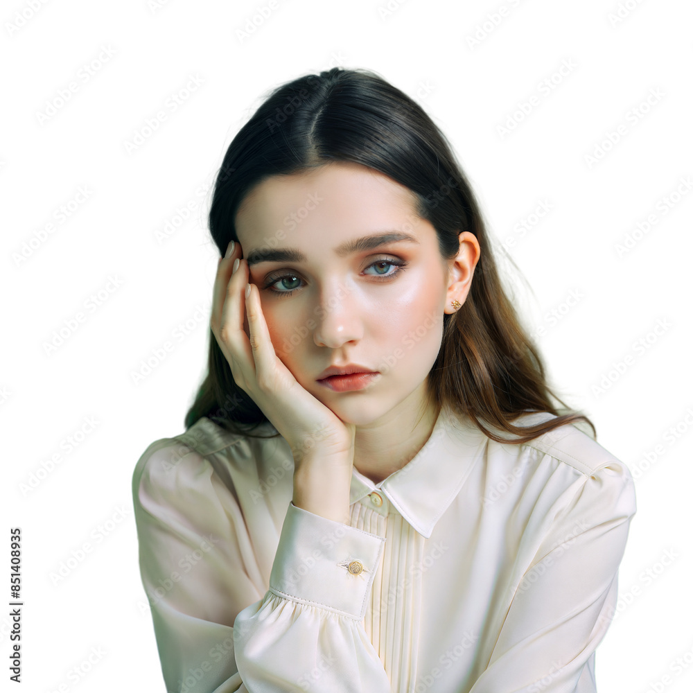 Wall mural Young woman looking thoughtful on transparent background