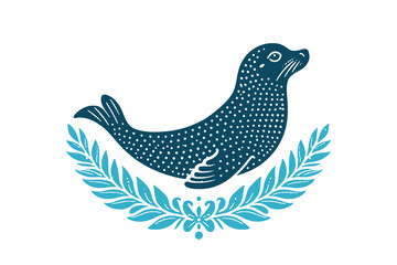 Seal. Scandinavian folk style. Vector isolated illustration, emblem, print
