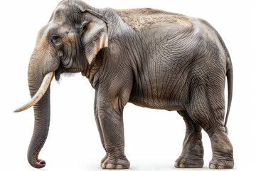 Obraz premium Asian elephant, majestic and powerful, isolated on a pure white background. Captivating wildlife portrait.