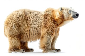 Fototapeta premium Full body polar bear standing on snow isolated on white background, majestic and powerful