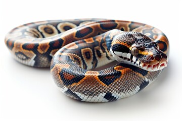 Obraz premium Full body reticulated python in platinum color isolated on white background, exotic and striking