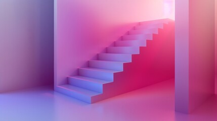 Obraz premium Surreal staircase blending from pink to blue, creating a modern, vibrant aesthetic in a gradient backdrop