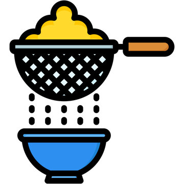 yellow food being strained into blue bowl clip art preview