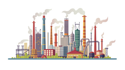 Obraz premium Factory factory on the background of the city industrial factory landscape factory landscape Modern industrial factory with pipes Vector flat illustration