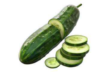 Cucumber with slice isolated on transparent back ground