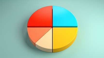Fototapeta premium Colorful pie chart with four segments representing data distribution, top view on a light background, ideal for business presentations and reports.
