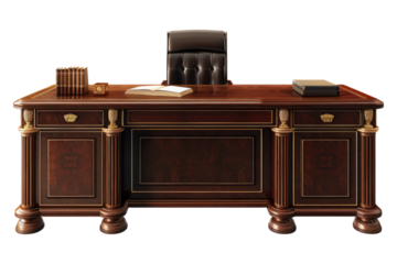 Executive desk furniture isolated on transparent background