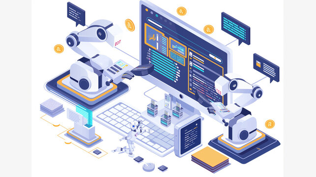 Vector illustration of automation data analysis concept. Marketing bot. Automated data analysis. automatic data collection concept