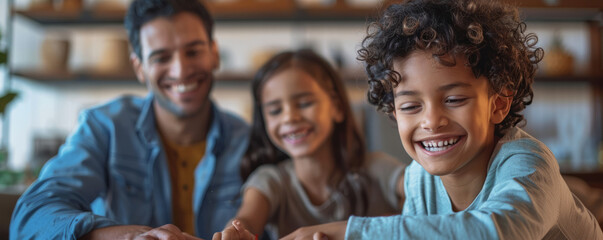 Obraz premium A family playing games together, their laughter filling the room.