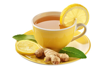 Ginger lemon tea cup isolated on transparent background