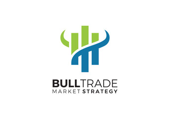 Fototapeta premium horn bull with chart logo design. growth financial symbol icon vector.