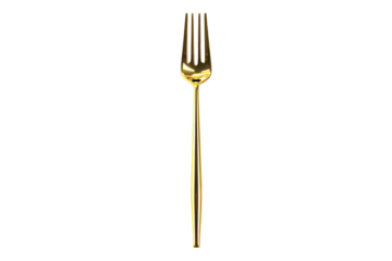 Golden pasta fork isolated on transparent background