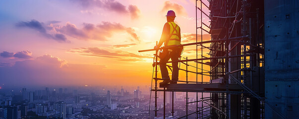 A construction worker working on a skyscraper, their skills on display as they build the city's skyline.