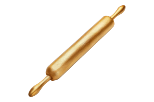 Golden rolling pin isolated on transparent background