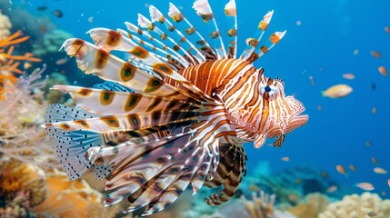 Majestic Lionfish: Vibrant Fins in Deep Blue Waters