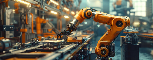A robot arm assembling a complex piece of machinery, its movements precise and efficient.