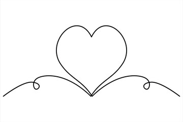Heart continuous one line art drawing color shape Love sign outline Vector illustration
