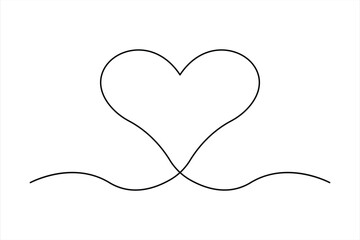 Heart continuous one line art drawing color shape Love sign outline Vector illustration