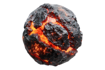 Meteor and astried with red lava isolated on transparent background