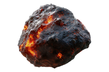 Meteor and astried with red lava isolated on transparent background