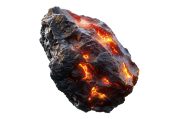 Meteor and astried with red lava isolated on transparent background