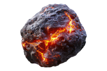 Meteor and astried with red lava isolated on transparent background