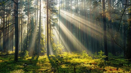 Obraz premium Bright rays illuminating a forest