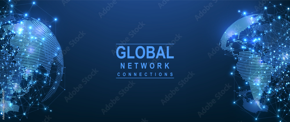 Leinwandbilder Global network connection concept. Big data visualization. Social network communication in the global computer networks. Internet technology. Business. Science. Vector illustration