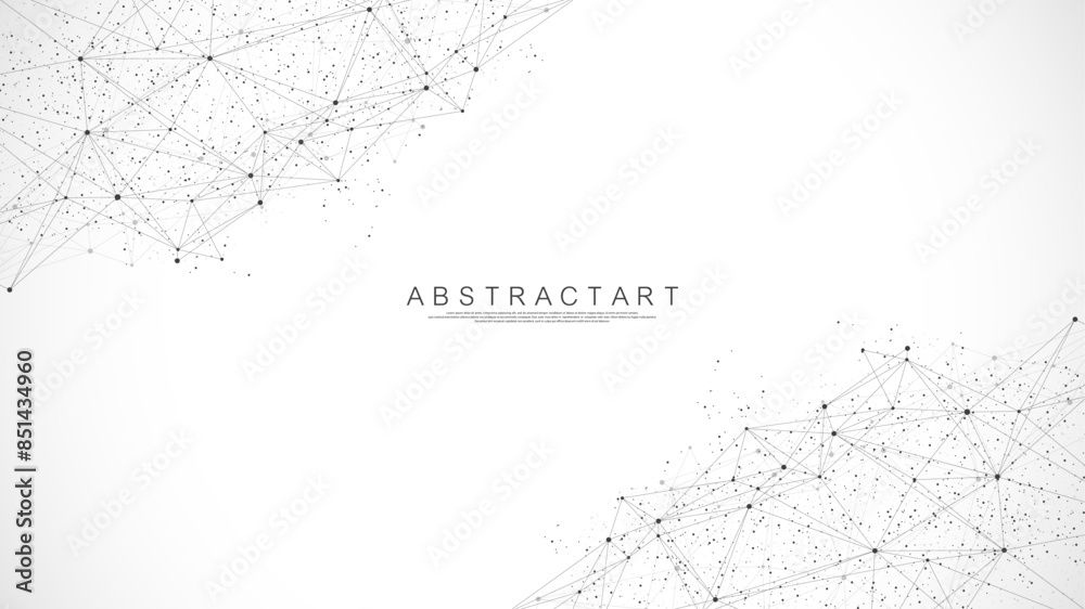 Leinwandbilder Abstract Big Data visualization digital network connection concept background. Artificial intelligence and engineering technology. Global network, Lines plexus, minimal array. Vector illustration
